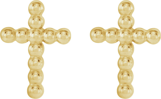 14K Gold Beaded Cross Earrings - Yellow Gold - view 2