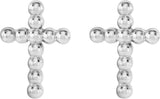 14K Gold Beaded Cross Earrings - White Gold - view 2