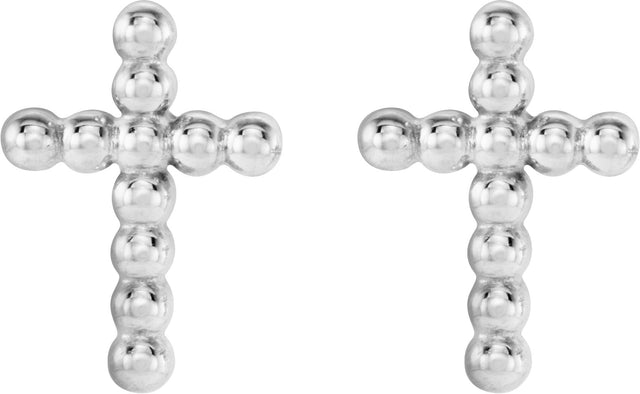 14K Gold Beaded Cross Earrings - White Gold - view 2