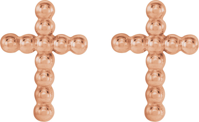 14K Gold Beaded Cross Earrings - Rose Gold - view 2