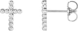 14K Gold Beaded Cross Earrings - White Gold