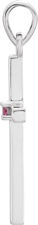Platinum Round Natural Pink Tourmaline Birthstone Cross Pendant - view 6