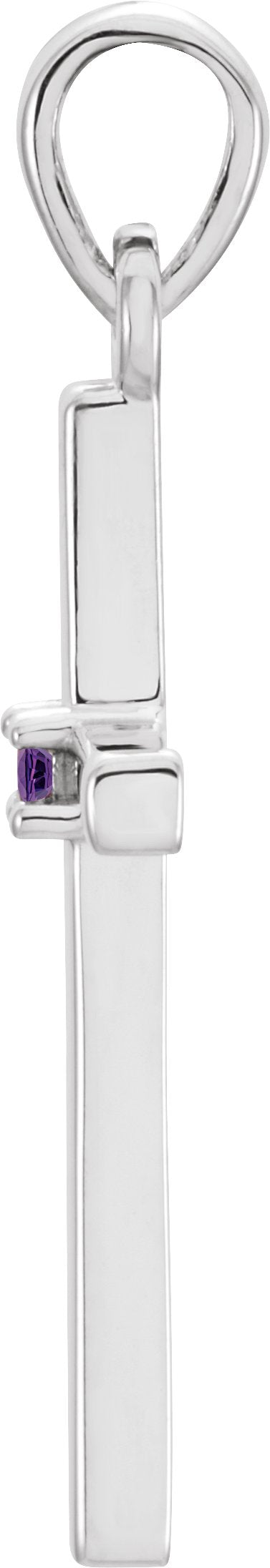 14K Gold Round Natural Amethyst Birthstone Cross Pendant - White Gold - view 6