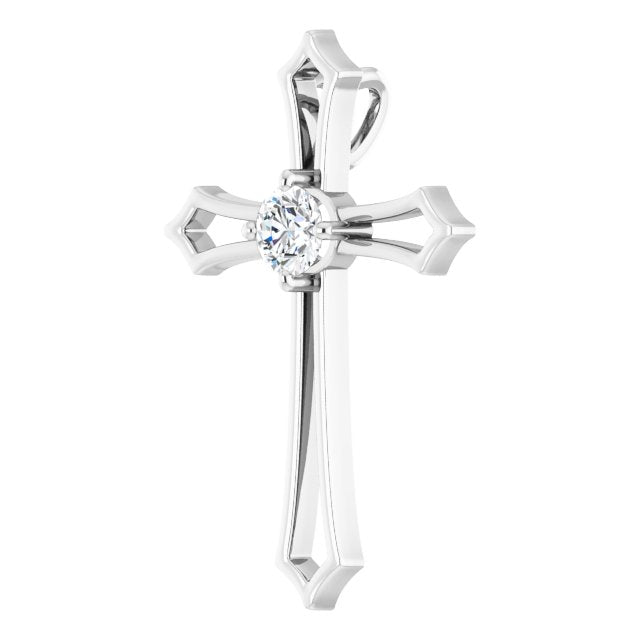 14K Gold Round Natural Diamond Accented Cross Pendant – up to 1/10 CTW - White Gold - view 5