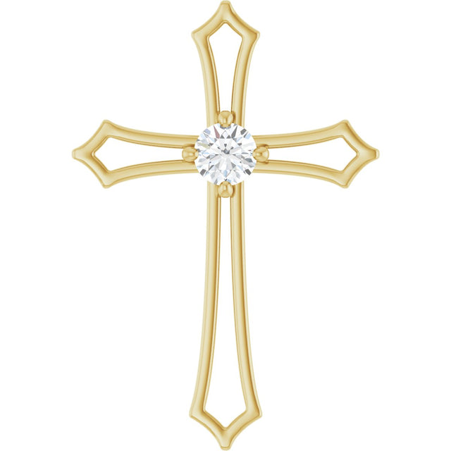 14K Gold Round Natural Diamond Accented Cross Pendant – up to 1/10 CTW - Yellow Gold - view 4