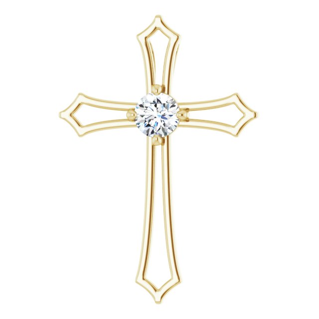 14K Gold Round Natural Diamond Accented Cross Pendant – up to 1/10 CTW - Yellow Gold - view 4