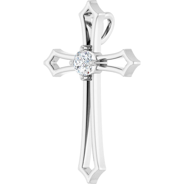 14K Gold Round Natural Diamond Accented Cross Pendant – up to 1/10 CTW - White Gold - view 5