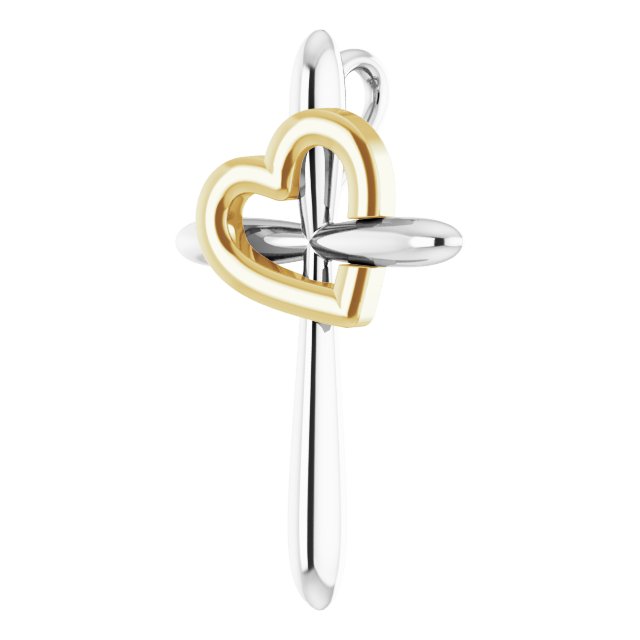 14K Gold Cross with Heart Pendant - Two-Tone - view 2