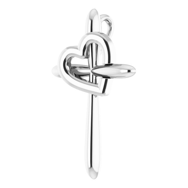 14K Gold Cross with Heart Pendant - White Gold - view 2
