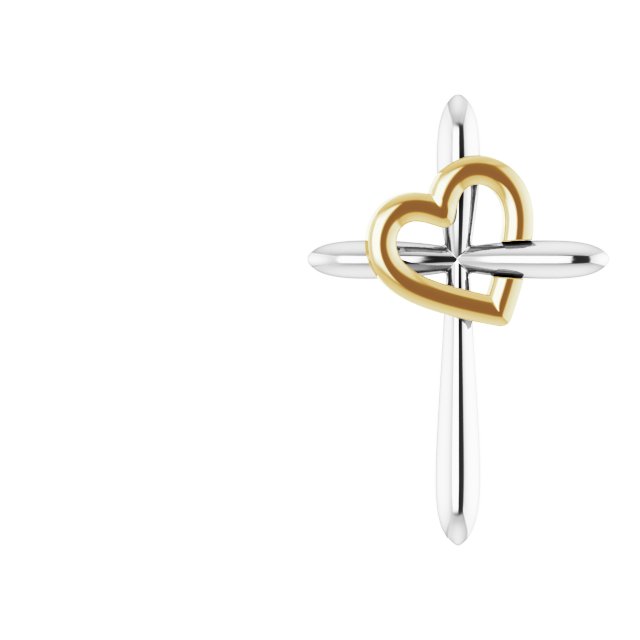 14K Gold Cross with Heart Pendant - Two-Tone