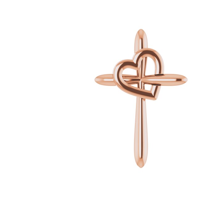 14K Gold Cross with Heart Pendant - Rose Gold