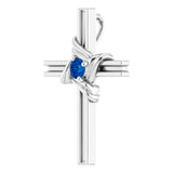 14K Gold Round Natural Blue Sapphire Accented Cross Pendant III - White Gold - view 5