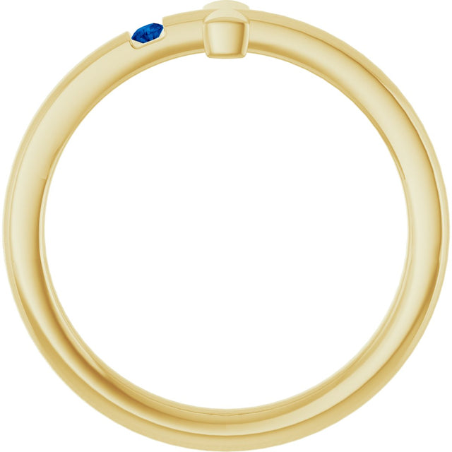 14K Gold Round Natural Blue Sapphire Youth Sideways Cross Ring - Yellow Gold - view 12