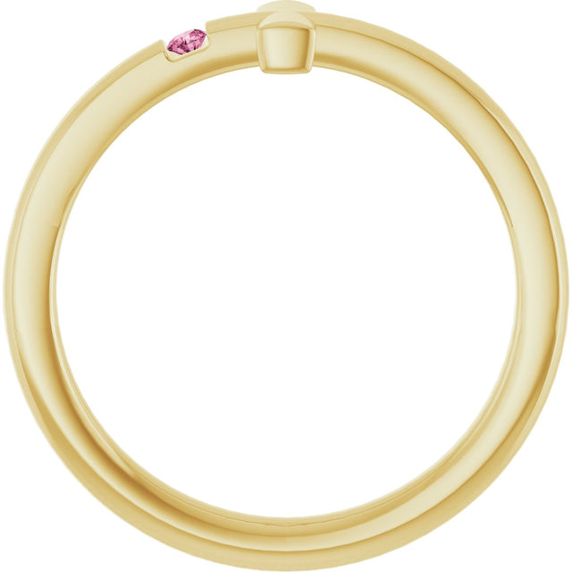 14K Gold Round Natural Pink Tourmaline Youth Sideways Cross Ring - Yellow Gold - view 12