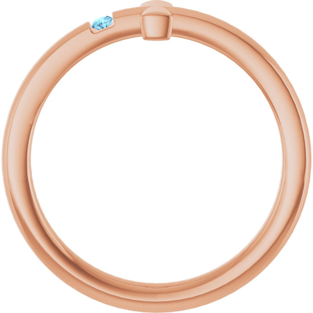 14K Gold Round Natural Aquamarine Youth Sideways Cross Ring - Rose Gold - view 12