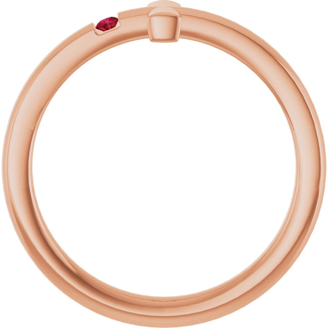 14K Gold Round Natural Ruby Youth Sideways Cross Ring - Rose Gold - view 12