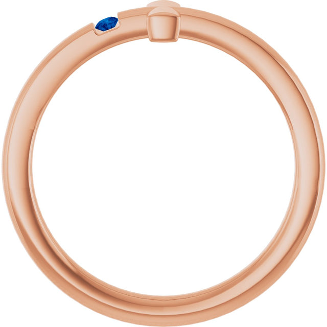 14K Gold Round Natural Blue Sapphire Youth Sideways Cross Ring - Rose Gold - view 12