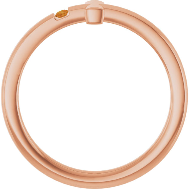 14K Gold Round Natural Citrine Youth Sideways Cross Ring - Rose Gold - view 10