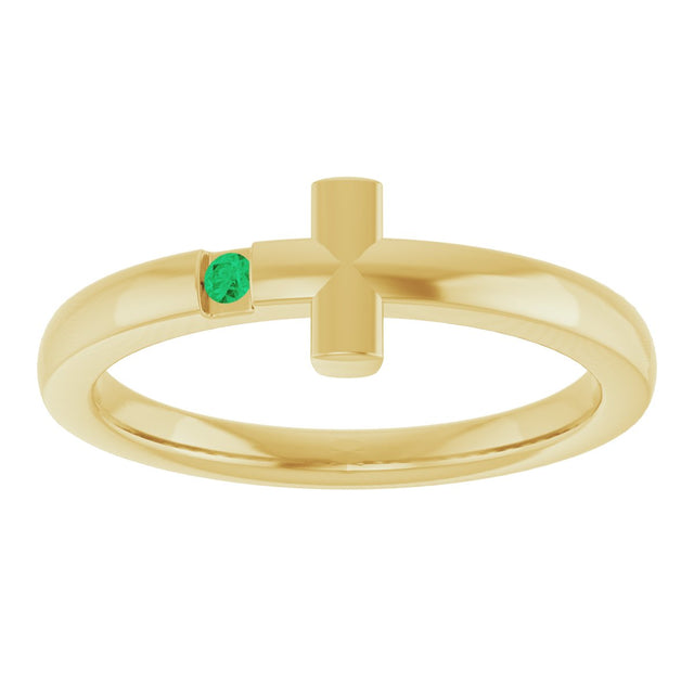 14K Gold Round Lab-Grown Emerald Youth Sideways Cross Ring - Yellow Gold - view 13