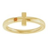 14K Gold Round Natural Citrine Youth Sideways Cross Ring - Yellow Gold - view 13