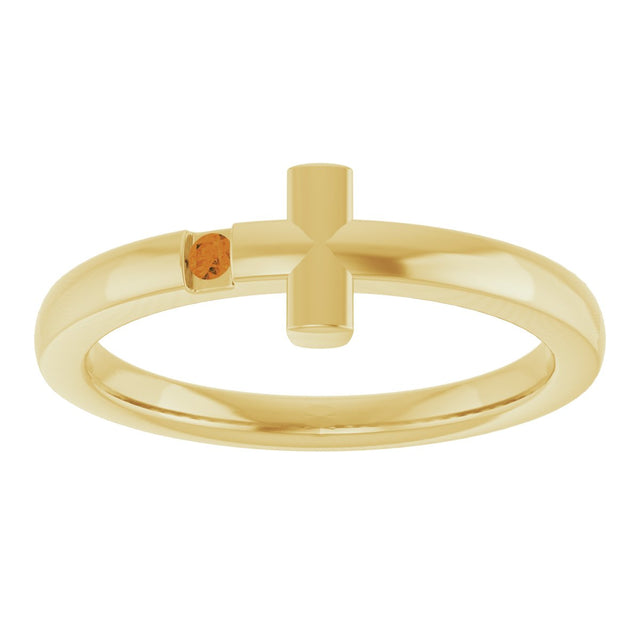14K Gold Round Natural Citrine Youth Sideways Cross Ring - Yellow Gold - view 13