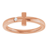 14K Gold Round Natural White Sapphire Youth Sideways Cross Ring - Rose Gold - view 13