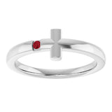 14K Gold Round Natural Ruby Youth Sideways Cross Ring - White Gold - view 11