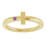 14K Gold Round Natural Amethyst Youth Sideways Cross Ring - Yellow Gold - view 11