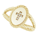 14K Gold Round Natural Diamond Cross Ring – 0.9mm Stones - Yellow Gold - view 10