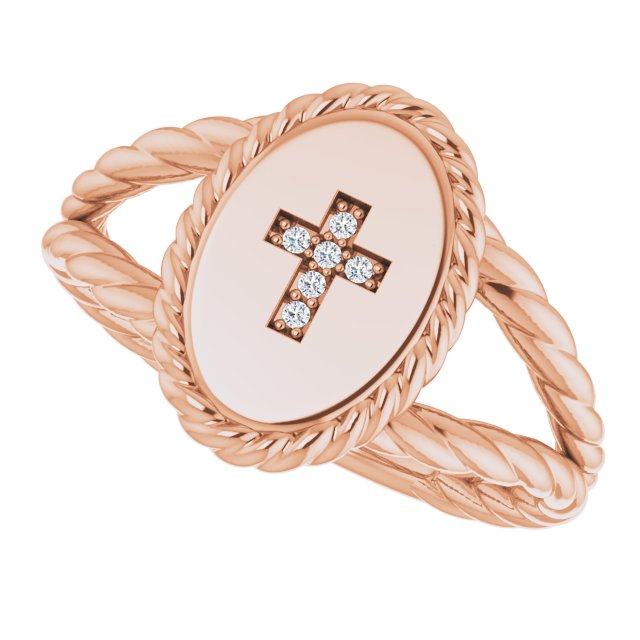 14K Gold Round Natural Diamond Cross Ring – 0.9mm Stones - Rose Gold - view 12