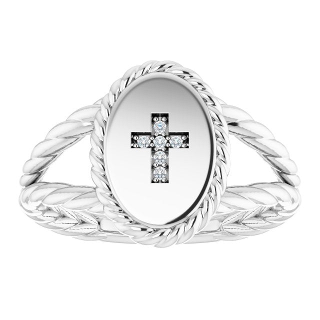 Platinum Round Natural Diamond Cross Ring – 0.9mm Stones - view 9