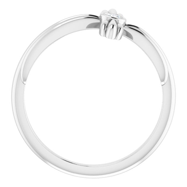 Platinum Round Natural White Sapphire Sideways Cross Ring - view 7