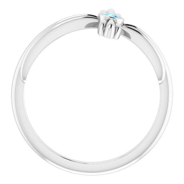 Platinum Round Natural Aquamarine Sideways Cross Ring – 2.5mm Stones - view 7