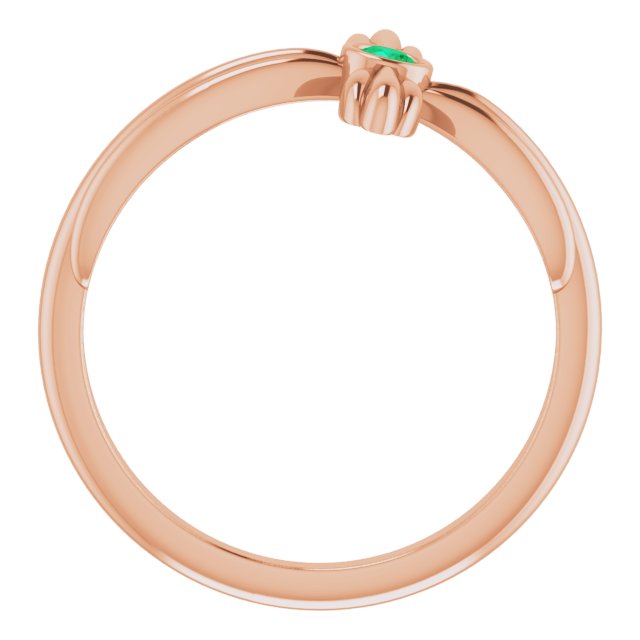 14K Gold Round Natural Emerald Sideways Cross Ring – 2.5mm Stones - Rose Gold - view 7