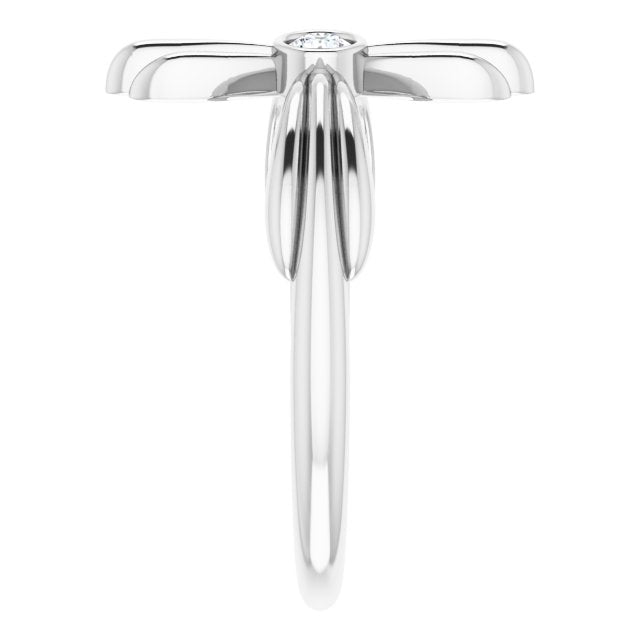 14K Gold Round Natural White Sapphire Sideways Cross Ring - White Gold - view 9