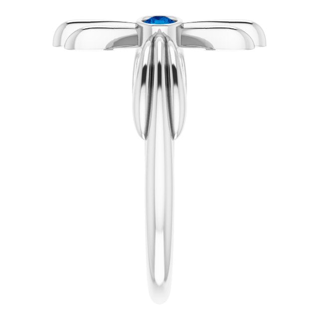 Platinum Round Natural Blue Sapphire Sideways Cross Ring – 2.5mm Stones - view 9