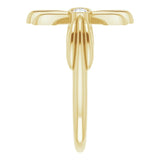 14K Gold Round Natural White Sapphire Sideways Cross Ring - Yellow Gold - view 9