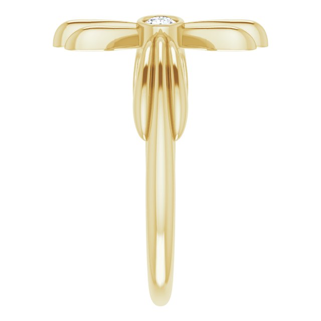 14K Gold Round Natural White Sapphire Sideways Cross Ring - Yellow Gold - view 9