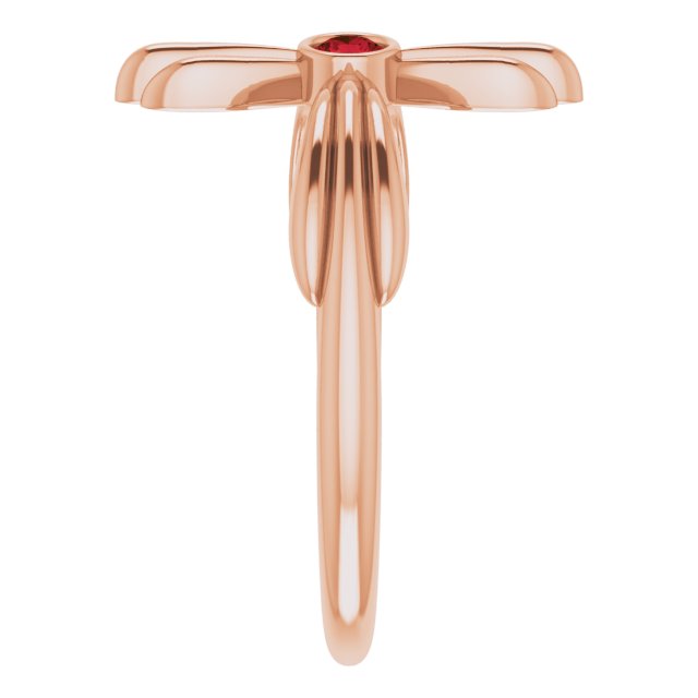 14K Gold Round Natural Mozambique Garnet Sideways Cross Ring – 2.5mm Stones - Rose Gold - view 9