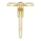 14K Gold Round Natural Amethyst Sideways Cross Ring – 2.5mm Stones - Yellow Gold - view 9