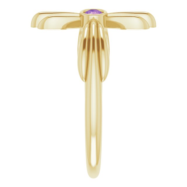 14K Gold Round Natural Amethyst Sideways Cross Ring – 2.5mm Stones - Yellow Gold - view 9