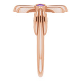 14K Gold Round Natural Amethyst Sideways Cross Ring – 2.5mm Stones - Rose Gold - view 9