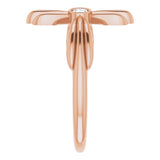 14K Gold Round Natural White Sapphire Sideways Cross Ring - Rose Gold - view 9