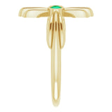 14K Gold Round Natural Emerald Sideways Cross Ring – 2.5mm Stones - Yellow Gold - view 9