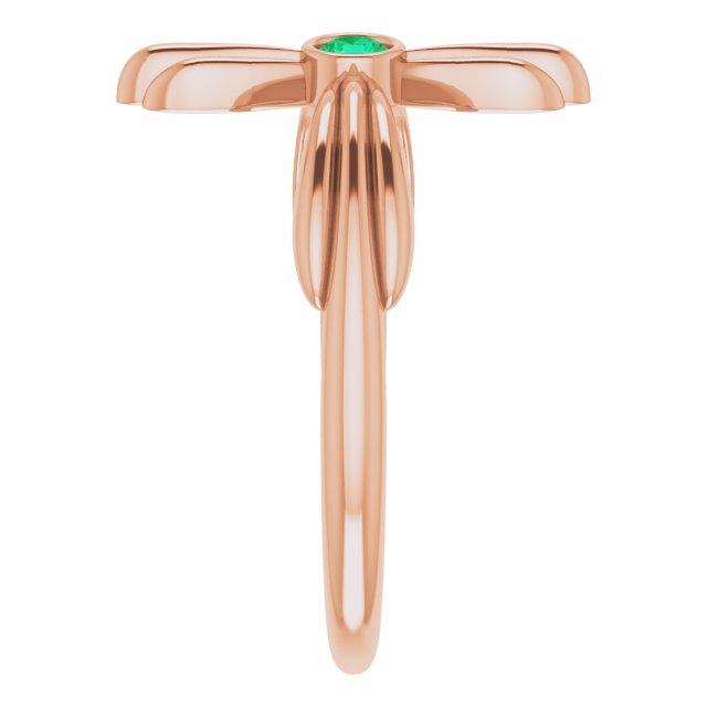 14K Gold Round Natural Emerald Sideways Cross Ring – 2.5mm Stones - Rose Gold - view 9