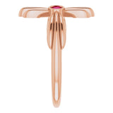 14K Gold Round Natural Ruby Sideways Cross Ring – 2.5mm Stones - Rose Gold - view 9