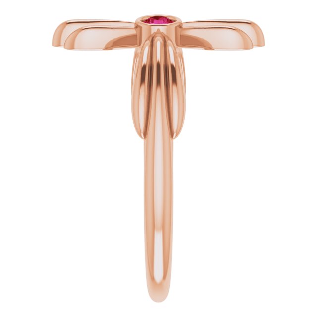 14K Gold Round Natural Ruby Sideways Cross Ring – 2.5mm Stones - Rose Gold - view 9