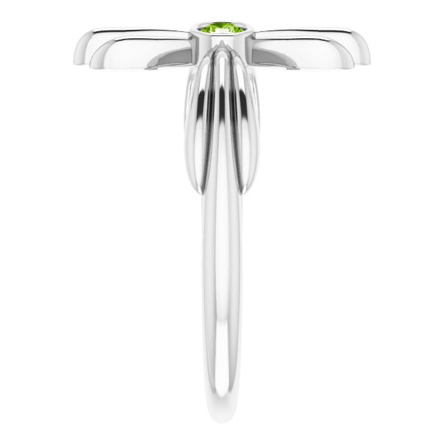 Platinum Round Natural Peridot Sideways Cross Ring – 2.5mm Stones - view 9