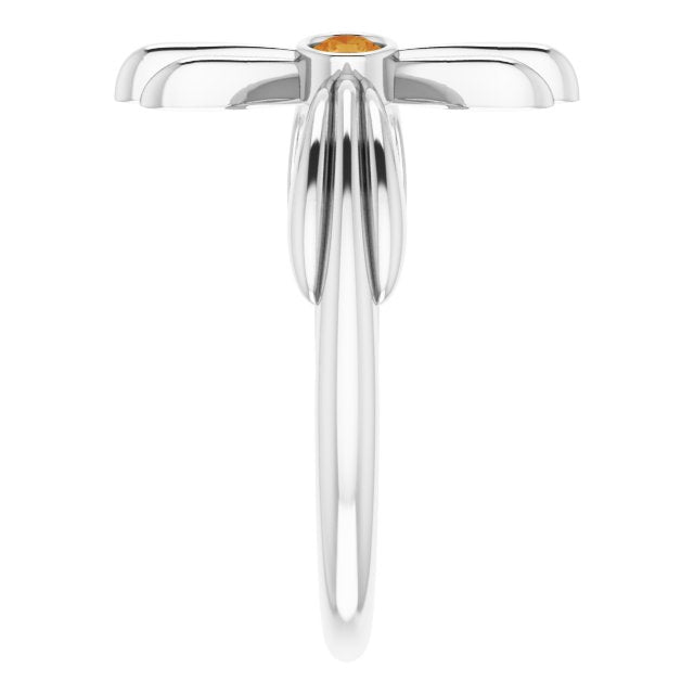 Platinum Round Natural Citrine Sideways Cross Ring – 2.5mm Stones - view 9