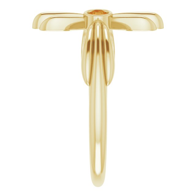 14K Gold Round Natural Citrine Sideways Cross Ring – 2.5mm Stones - Yellow Gold - view 9